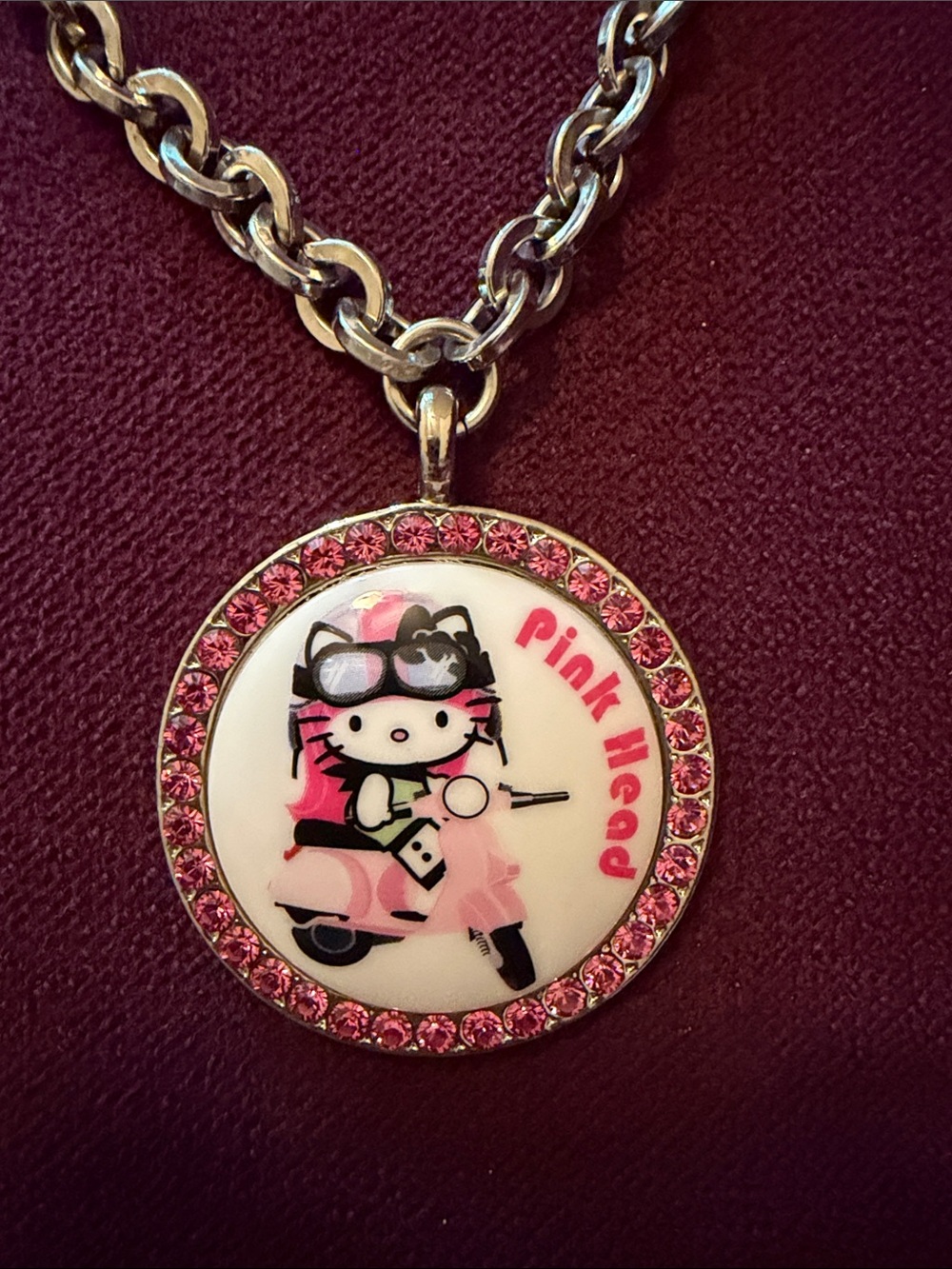 Hello Kitty Pink Scooter Pendant Necklace with Pink Crystals